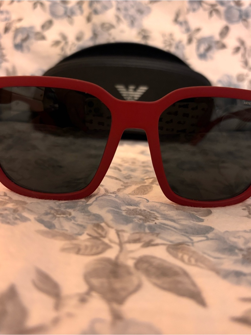 Emporio Armani Matte Red Square Sunglasses with Dark Lenses